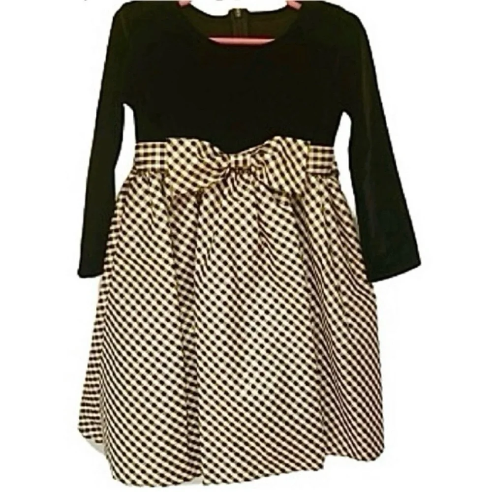 Swea' Pea & Lilli- Black Velvet with Gold and Black Plaid Bottom Toddler Dress - Picture 7 of 8